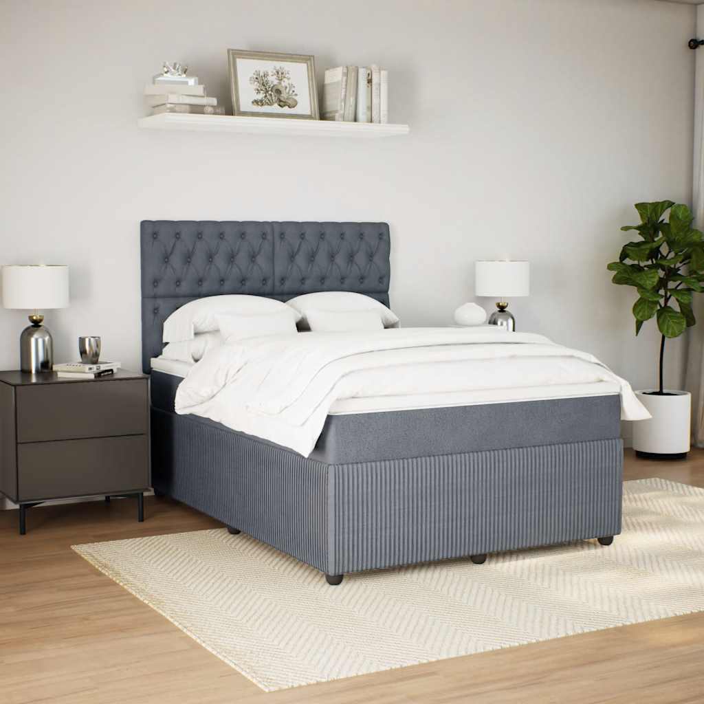 Box Spring Bed with Mattress Dark Grey Double Velvet