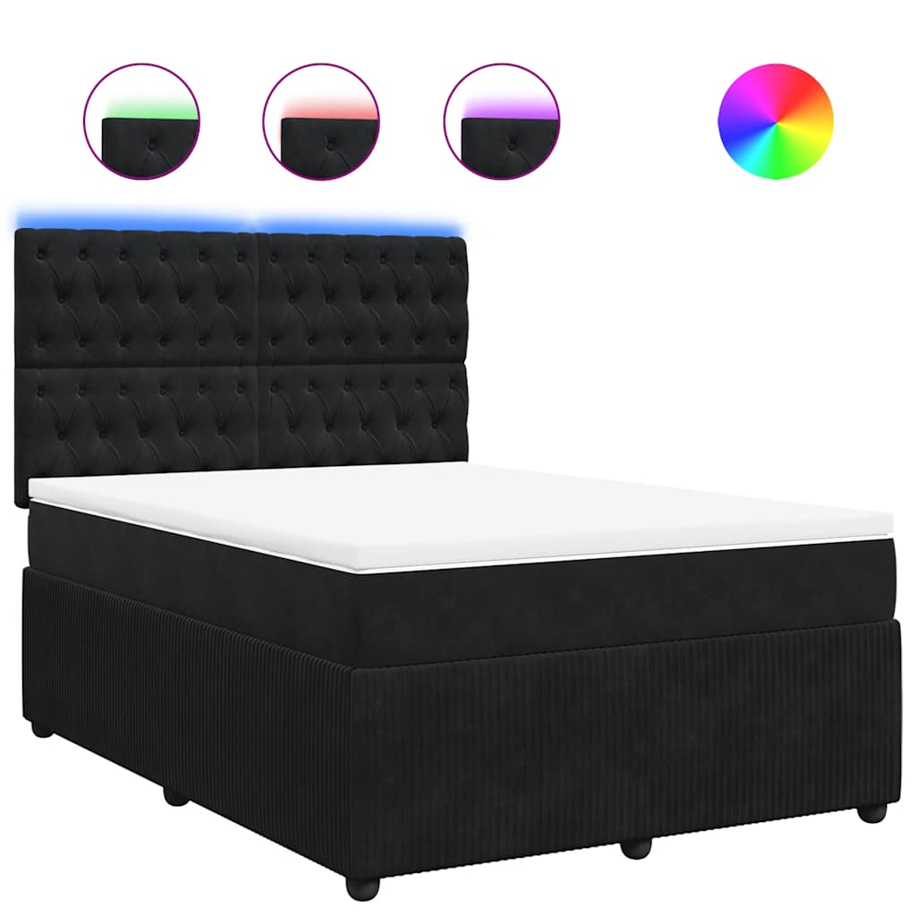 Box Spring Bed with Mattress Black Double Velvet