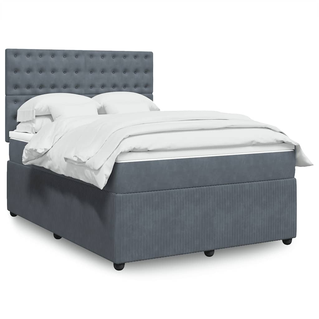 Box Spring Bed with Mattress Dark Grey Double Velvet