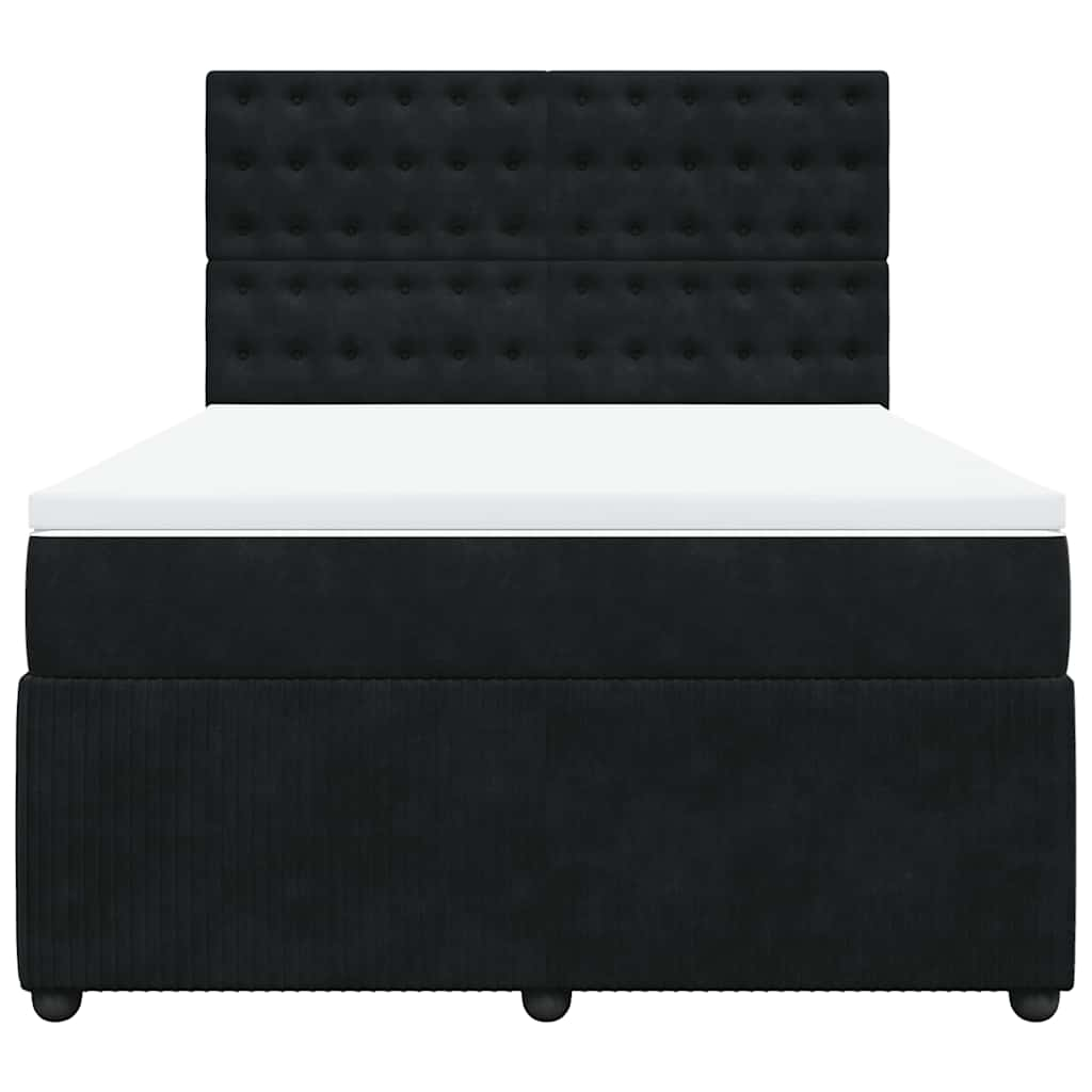 Box Spring Bed with Mattress Black Double Velvet