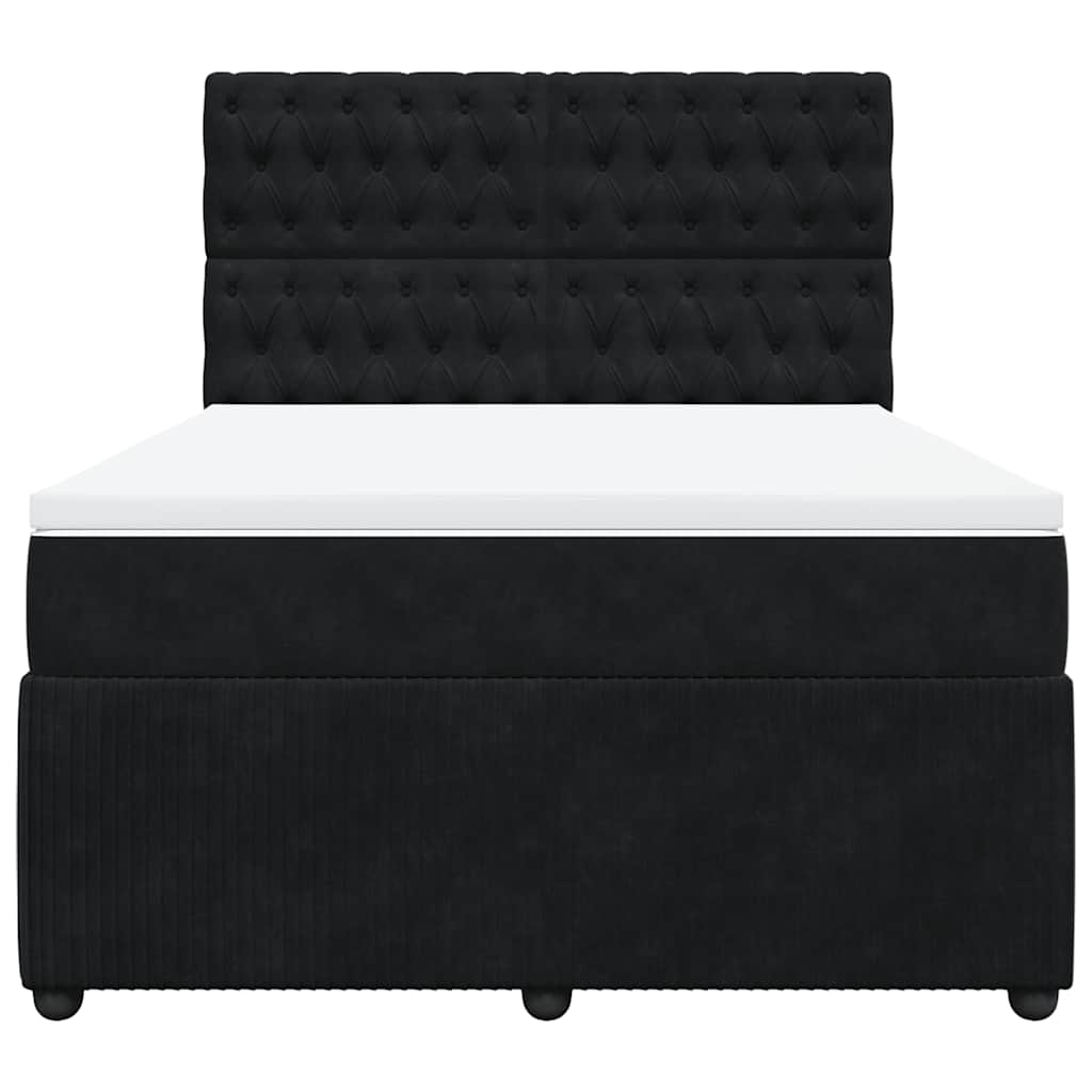 Box Spring Bed with Mattress Black Queen Velvet