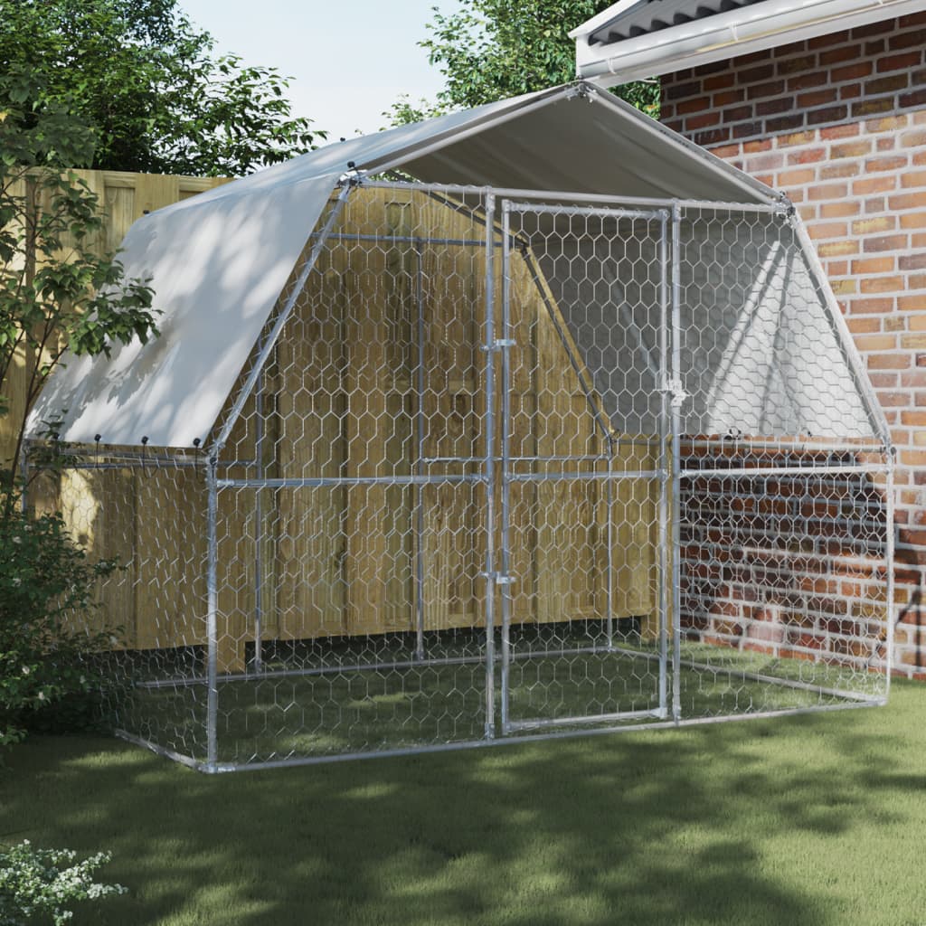 Dog Cage with Roof and Door Silver Galvanised Steel