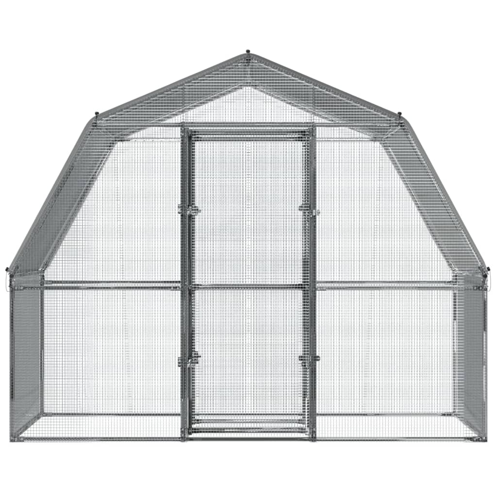 Chicken Cage with Roof and Door Silver Galvanised Steel