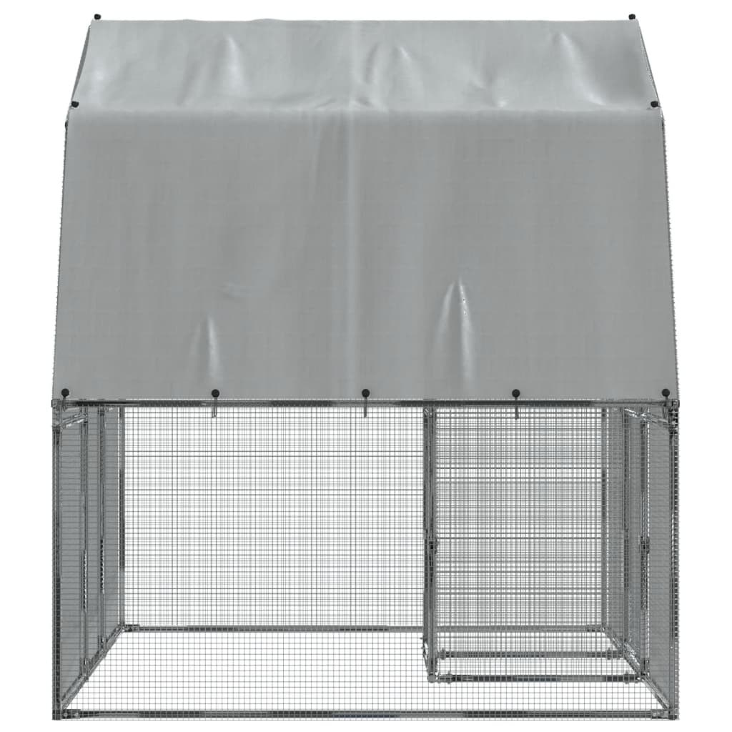 Chicken Cages 2 pcs with Roof and Door Silver Galvanised Steel