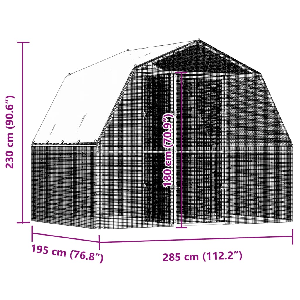 Chicken Cage with Roof and Door Silver Galvanised Steel