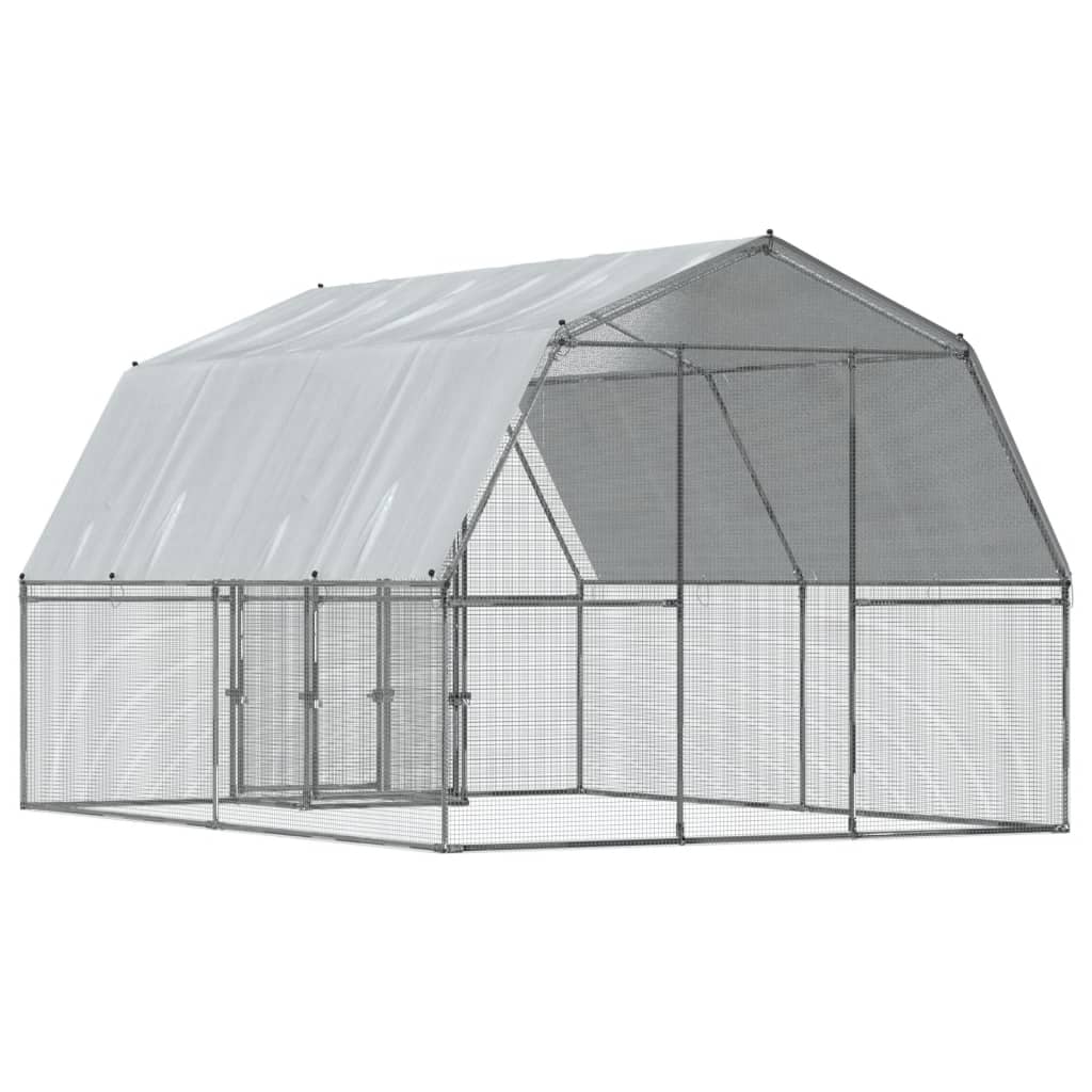 Chicken Cage with Roof and Door Silver Galvanised Steel