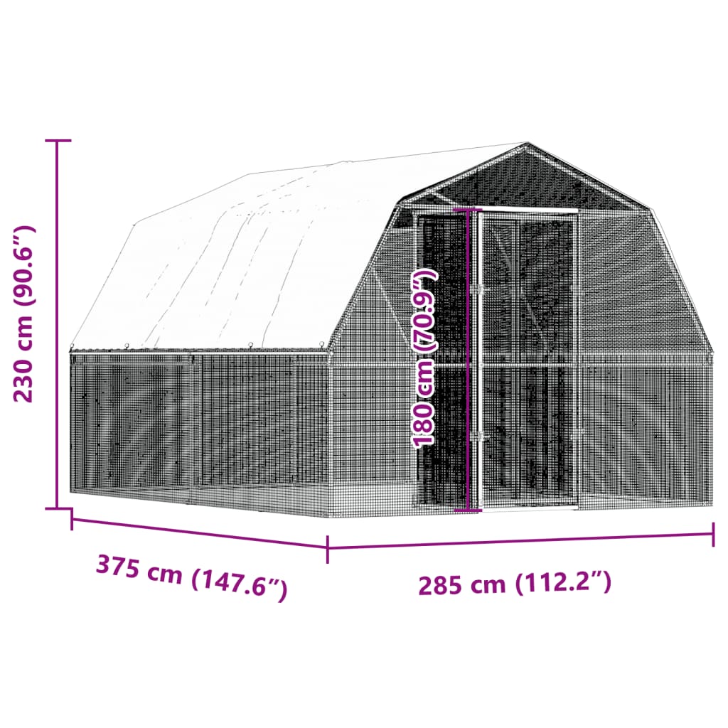 Chicken Cage with Roof and Door Silver Galvanised Steel