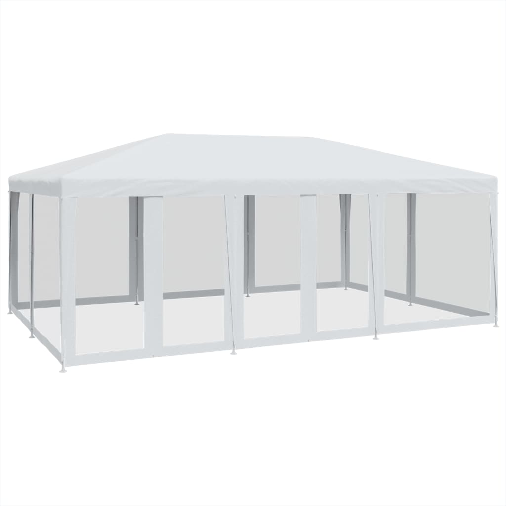 Party Tent with 10 Mesh Sidewalls White 6x4 m HDPE