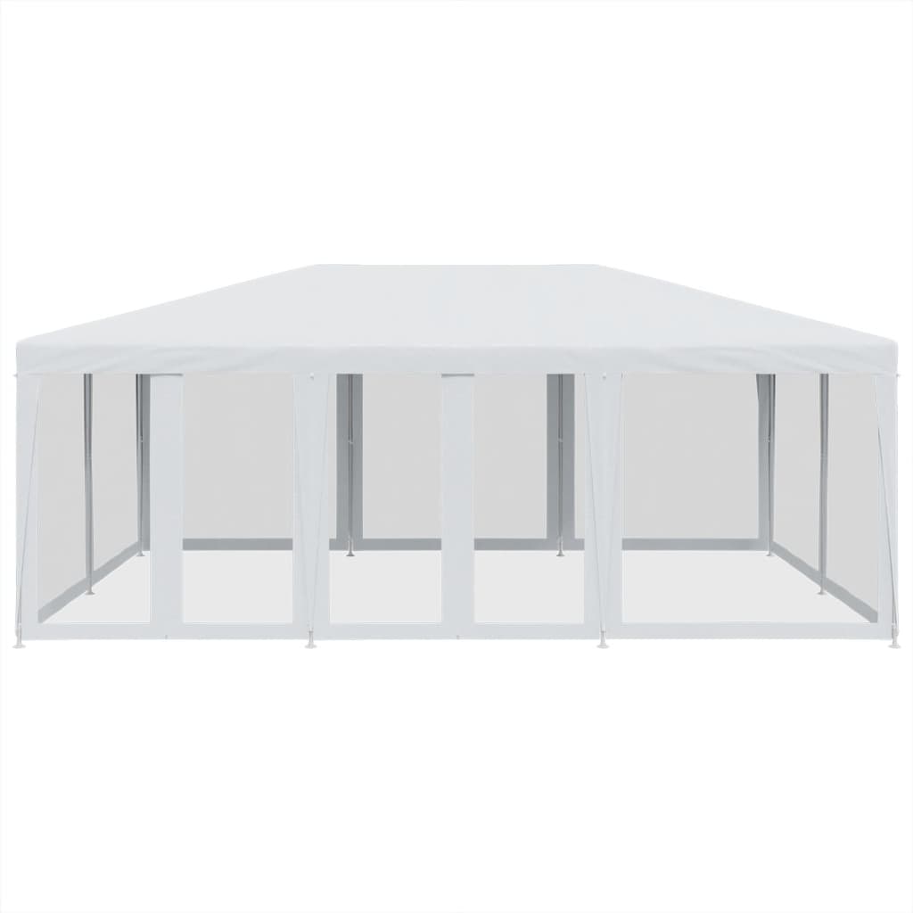 Party Tent with 10 Mesh Sidewalls White 6x4 m HDPE