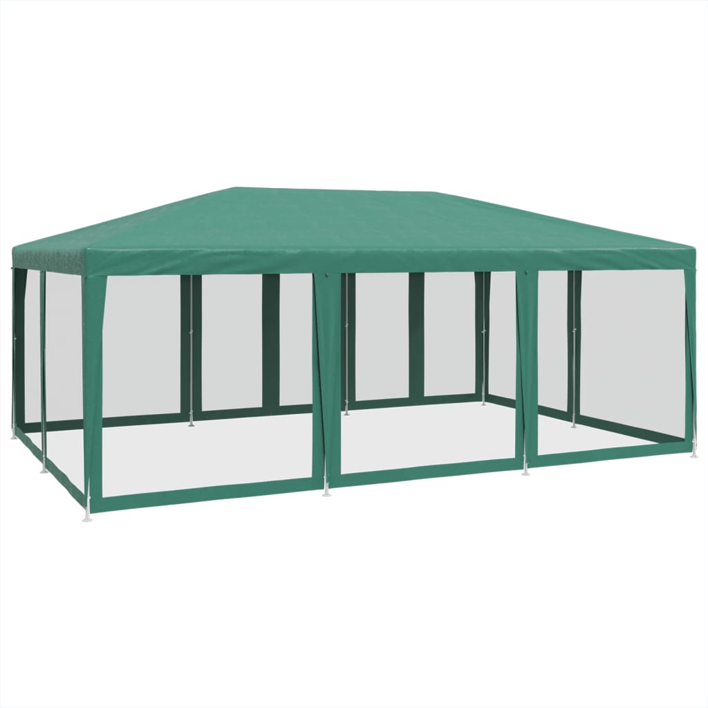 Party Tent with 10 Mesh Sidewalls Green 6x4 m HDPE