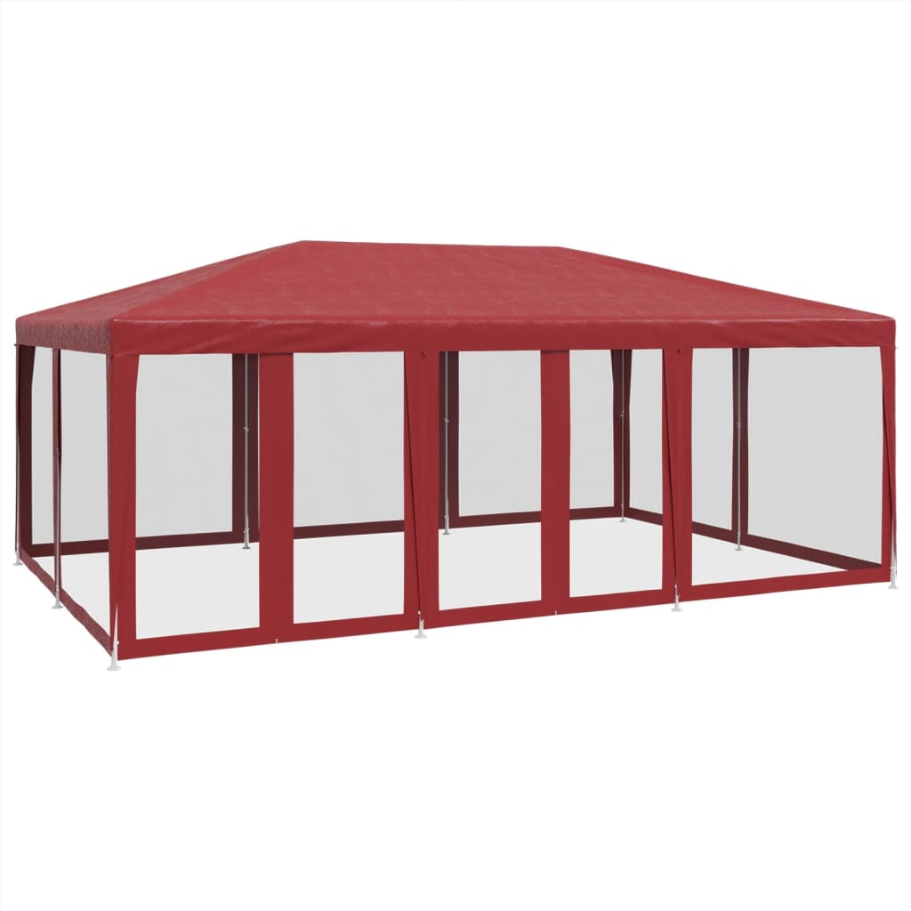 Party Tent with 10 Mesh Sidewalls Red 6x4 m HDPE