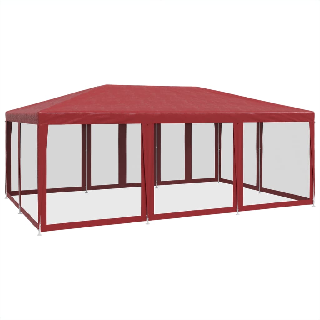 Party Tent with 10 Mesh Sidewalls Red 6x4 m HDPE