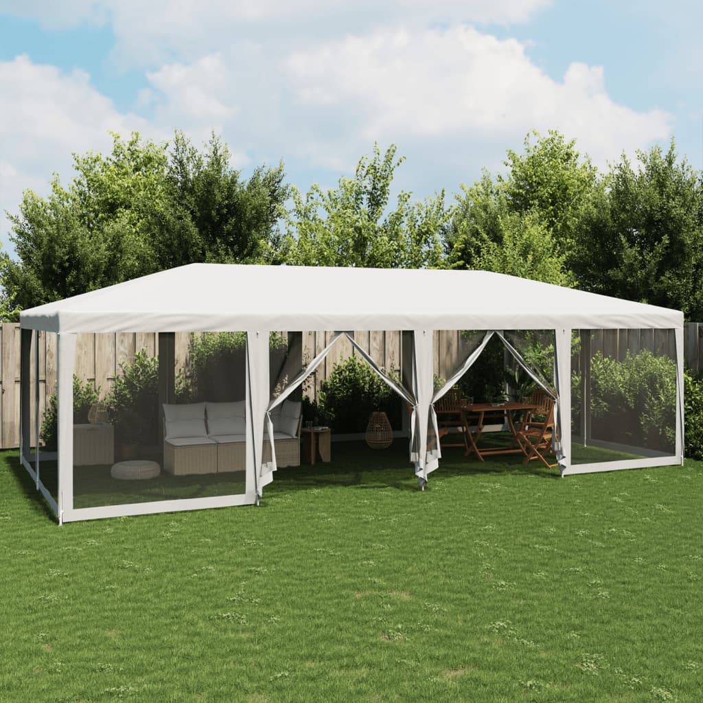 Party Tent with 12 Mesh Sidewalls White 8x4 m HDPE