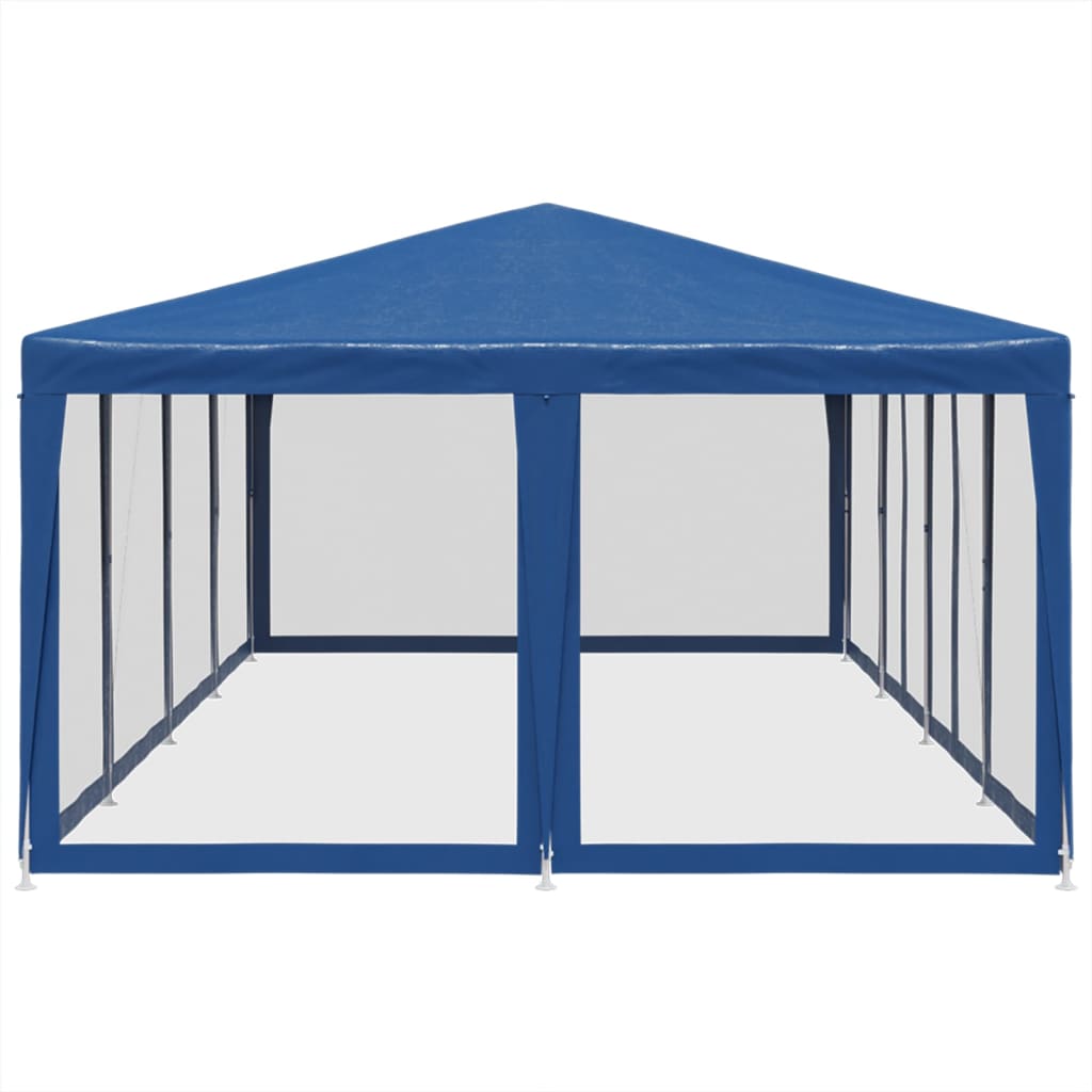 Party Tent with 12 Mesh Sidewalls Blue 8x4 m HDPE