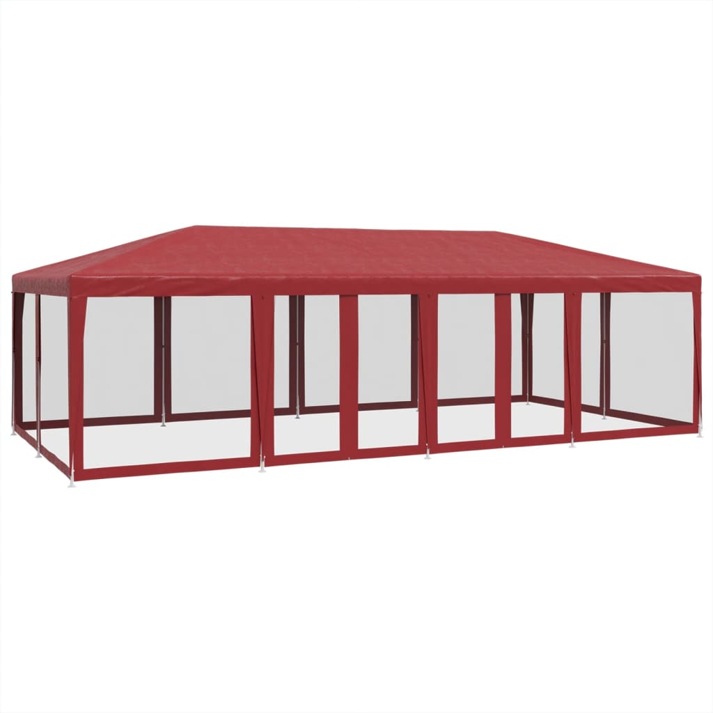 Party Tent with 12 Mesh Sidewalls Red 8x4 m HDPE