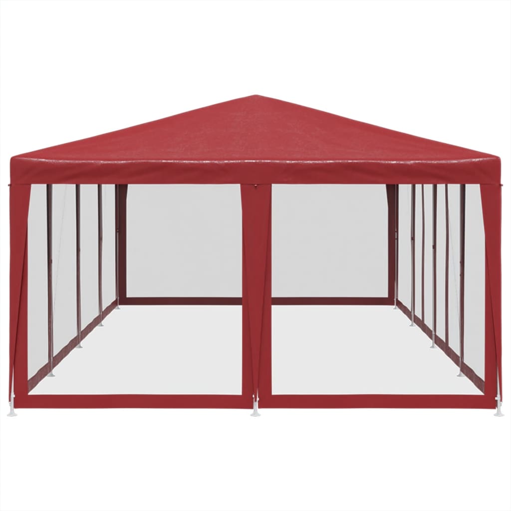 Party Tent with 12 Mesh Sidewalls Red 8x4 m HDPE