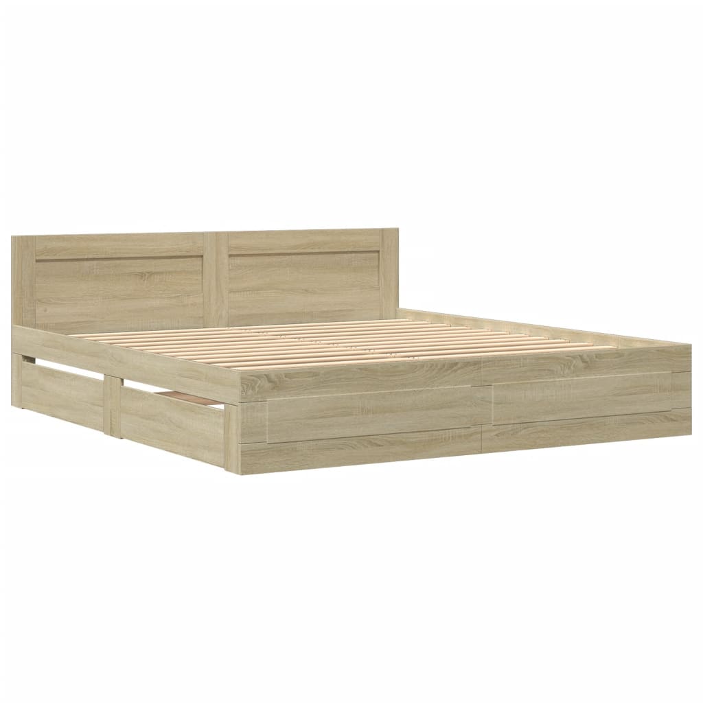 Bed Frame with Headboard without Mattress Sonoma Oak 183x203 cm King