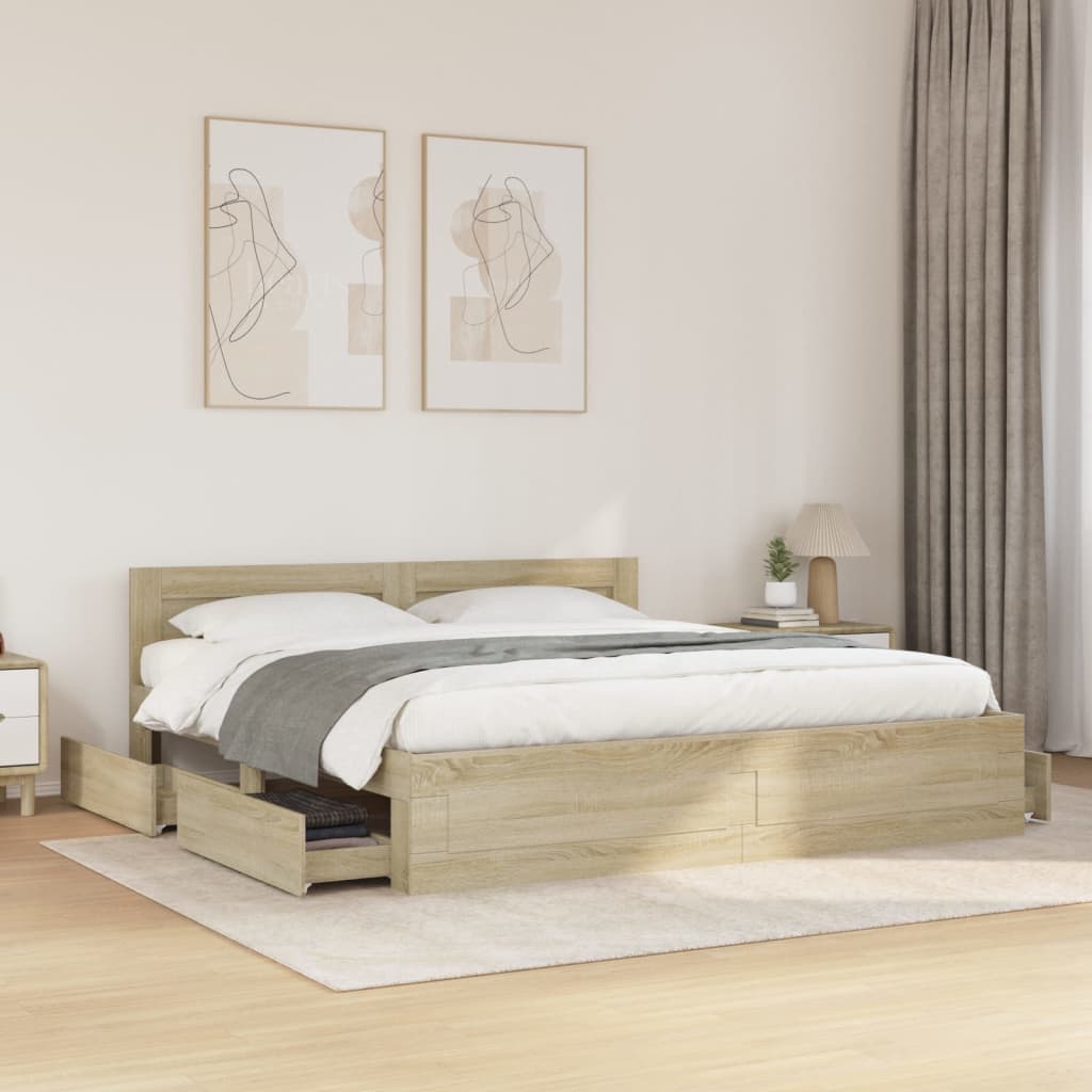 Bed Frame with Headboard without Mattress Sonoma Oak 183x203 cm King