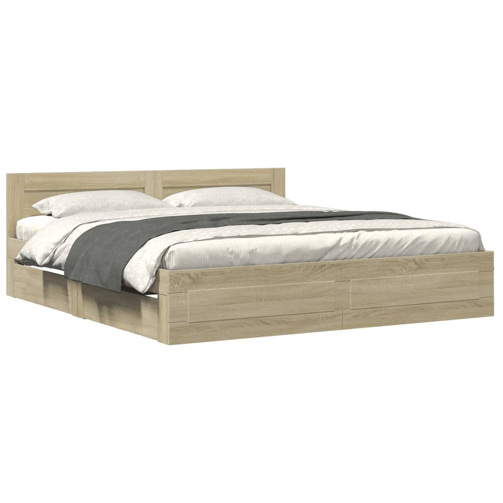 Bed Frame with Headboard without Mattress Sonoma Oak 183x203 cm King