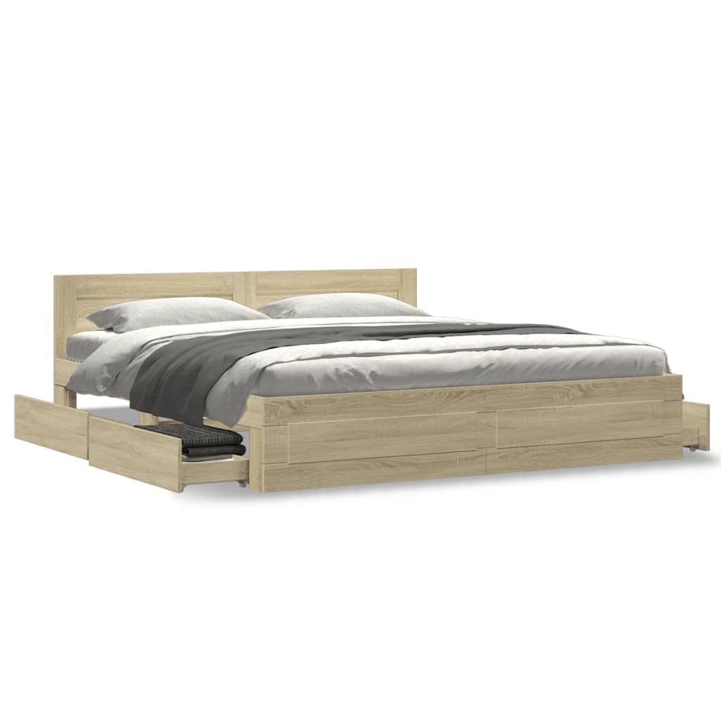 Bed Frame with Headboard without Mattress Sonoma Oak 183x203 cm King