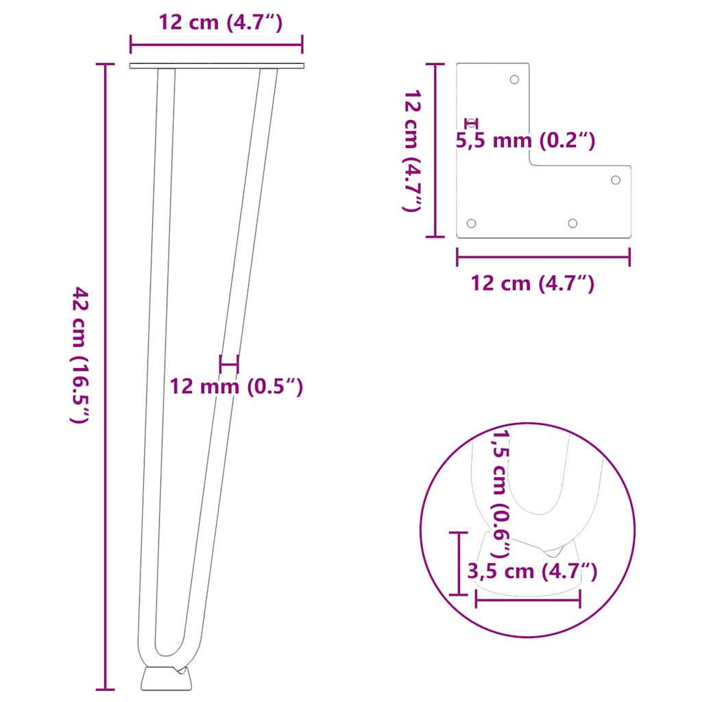 Hairpin Table Legs 4 pcs Black 42 cm Solid Steel