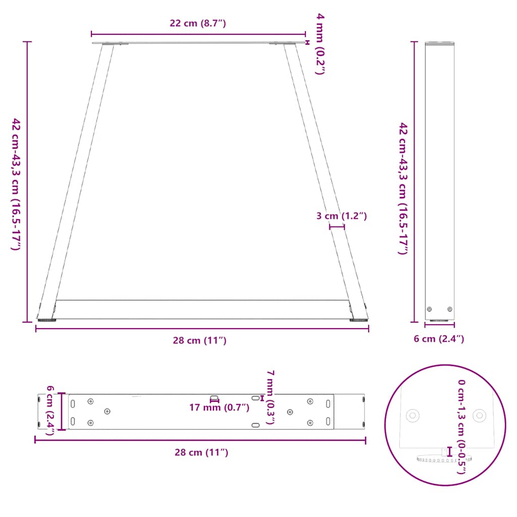 Dining Table Legs V-Shape 2 pcs Black 28x(42-43.3) cm Steel