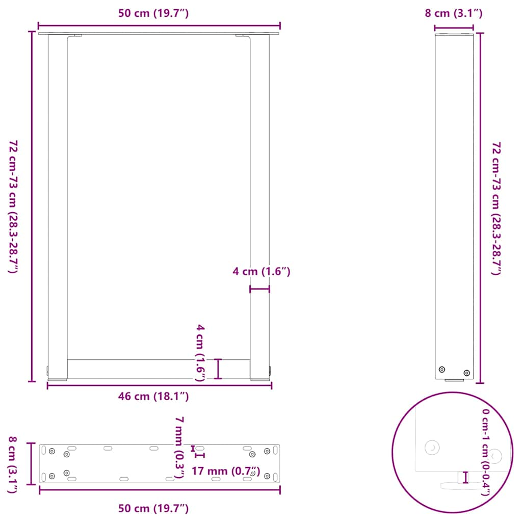 Coffee Table Legs U-Shaped 2 pcs Black 50x(72-73) cm Steel