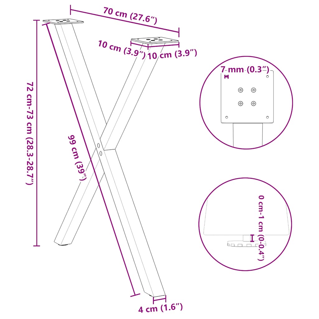 Dining Table Legs X-Shaped 2 pcs Black 80x(72-73) cm Steel