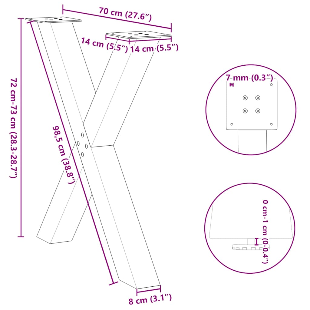 Dining Table Legs X-Shaped 2 pcs Black 70x(72-73) cm Steel