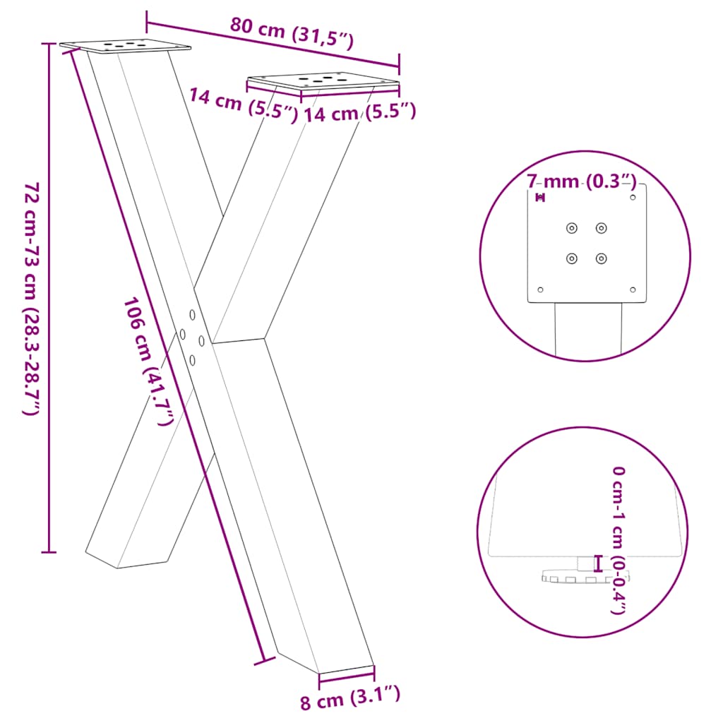 Dining Table Legs X-Shaped 2 pcs Black 80x(72-73) cm Steel