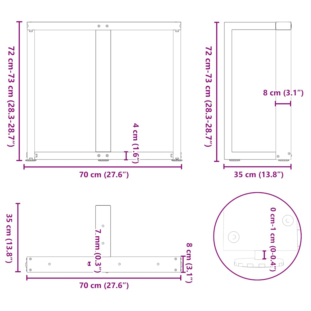 Dining Table Legs T-Shaped 2 pcs Black 70x35x(72-73) cm Steel