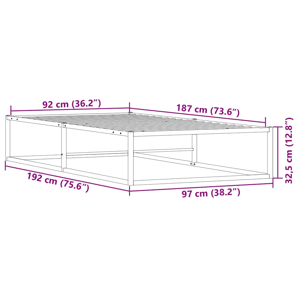 Bed Frame without Mattress Black 92x187 cm Single Metal