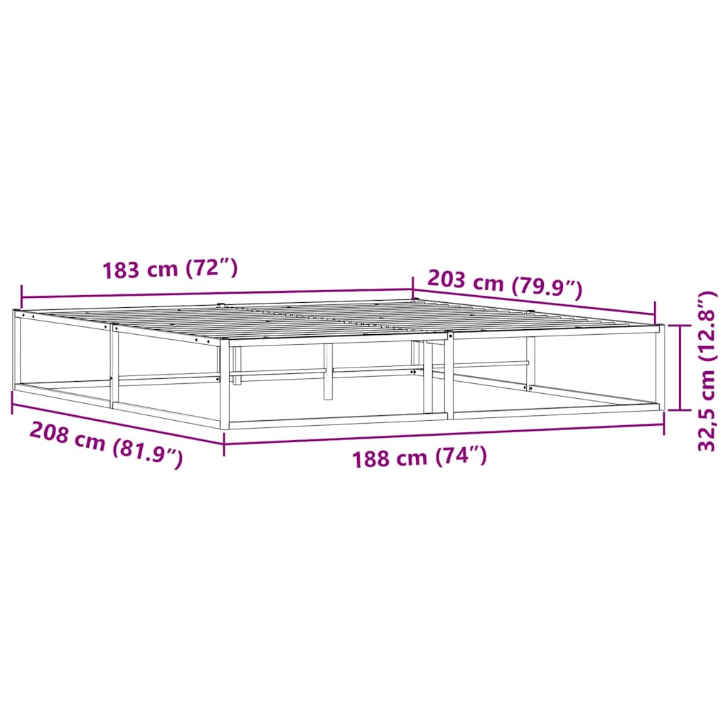 Bed Frame without Mattress Black 183x203 cm King Metal