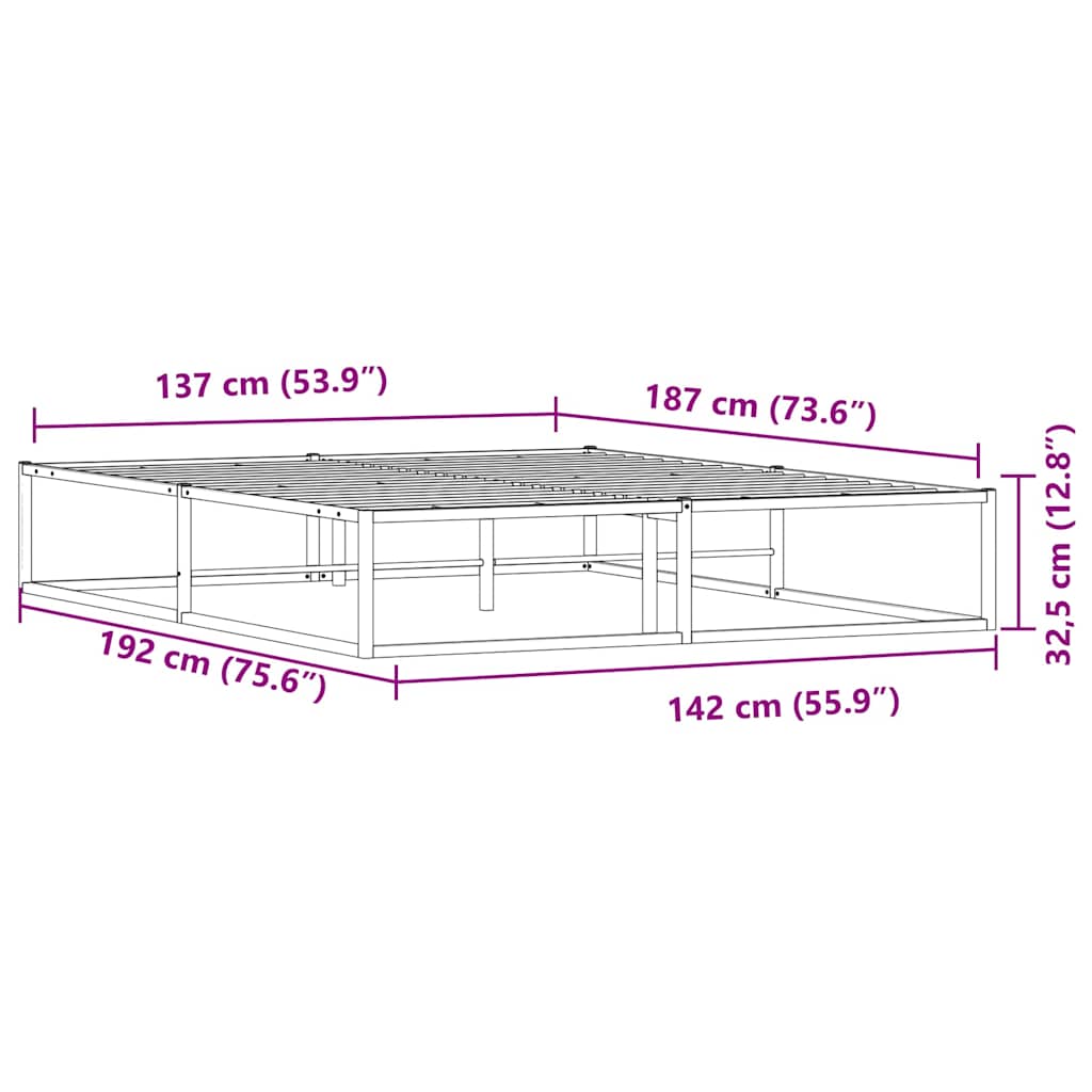 Bed Frame without Mattress White 137x187 cm Double Metal