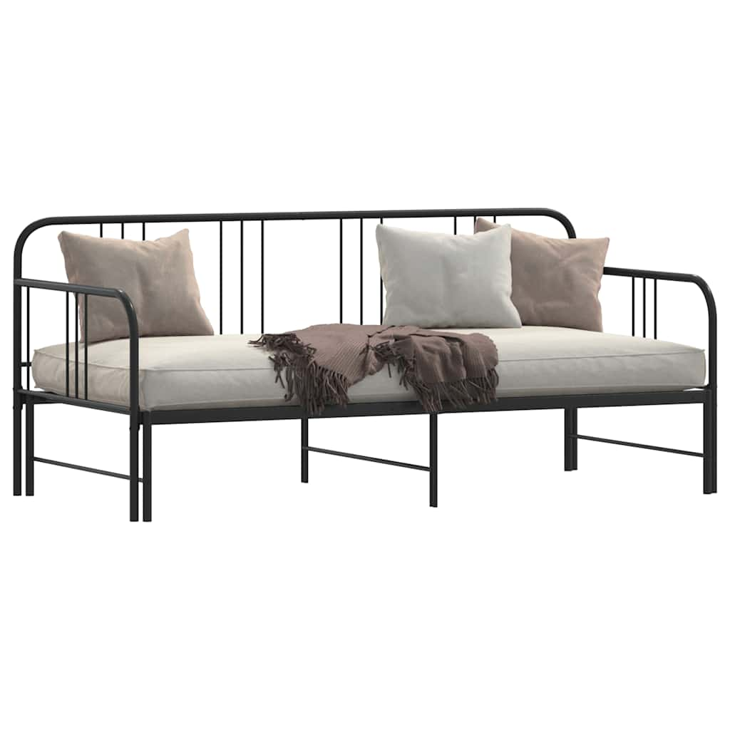 Daybed with Trundle without Mattress Black 92x187 cm Single Metal