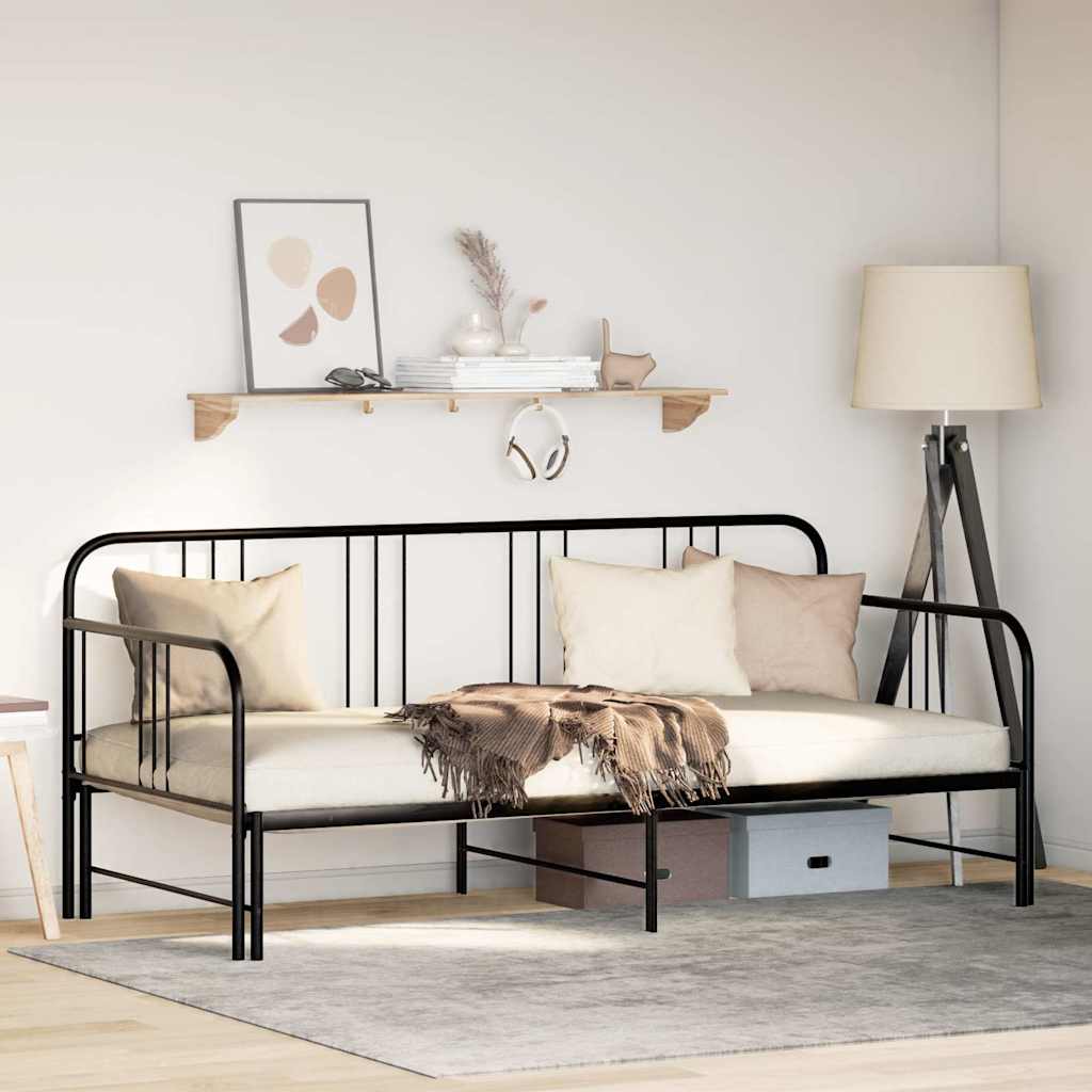 Daybed with Trundle without Mattress Black 92x187 cm Single Metal