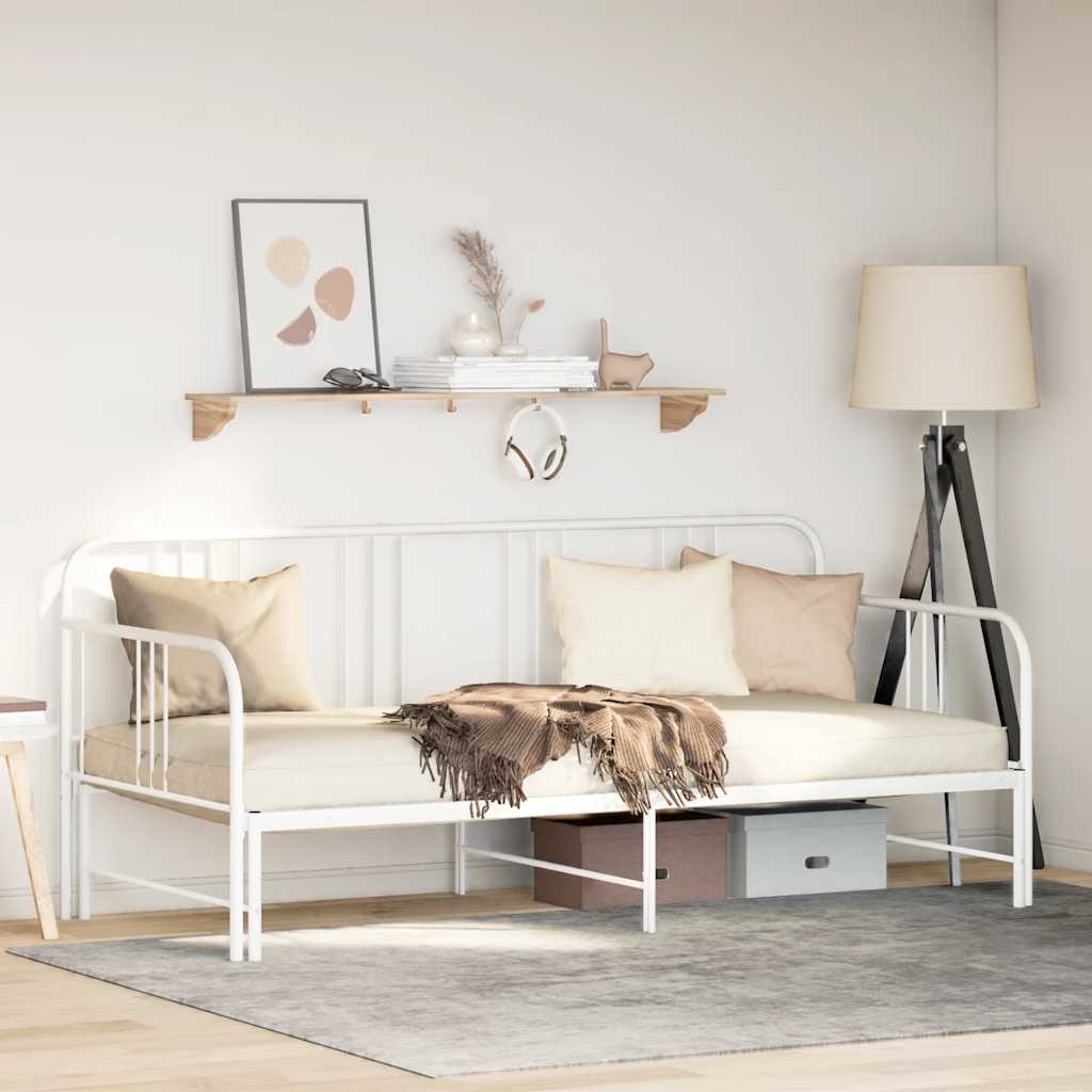 Daybed with Trundle without Mattress White 92x187 cm Single Metal