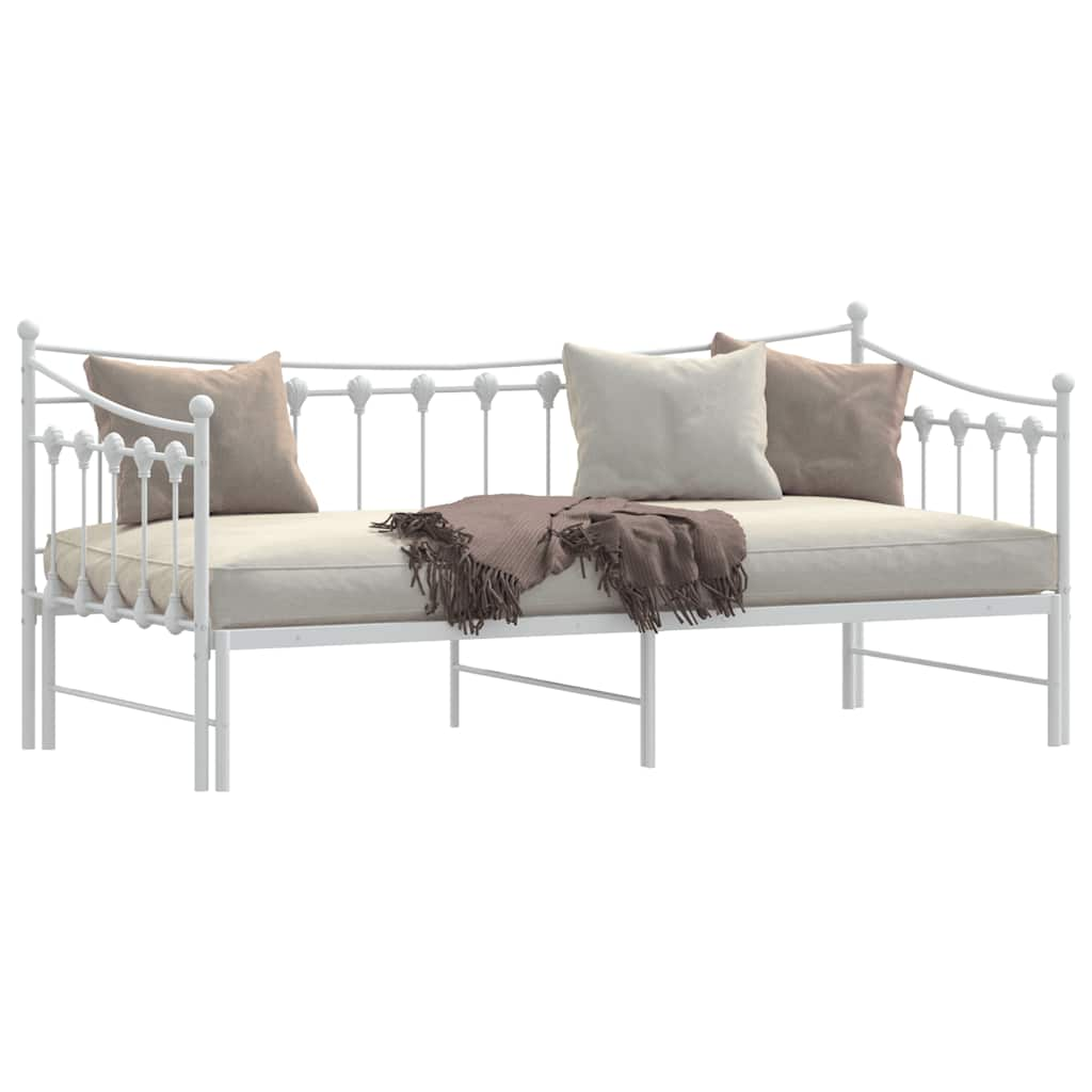 Daybed with Trundle without Mattress White 92x187 cm Single Metal