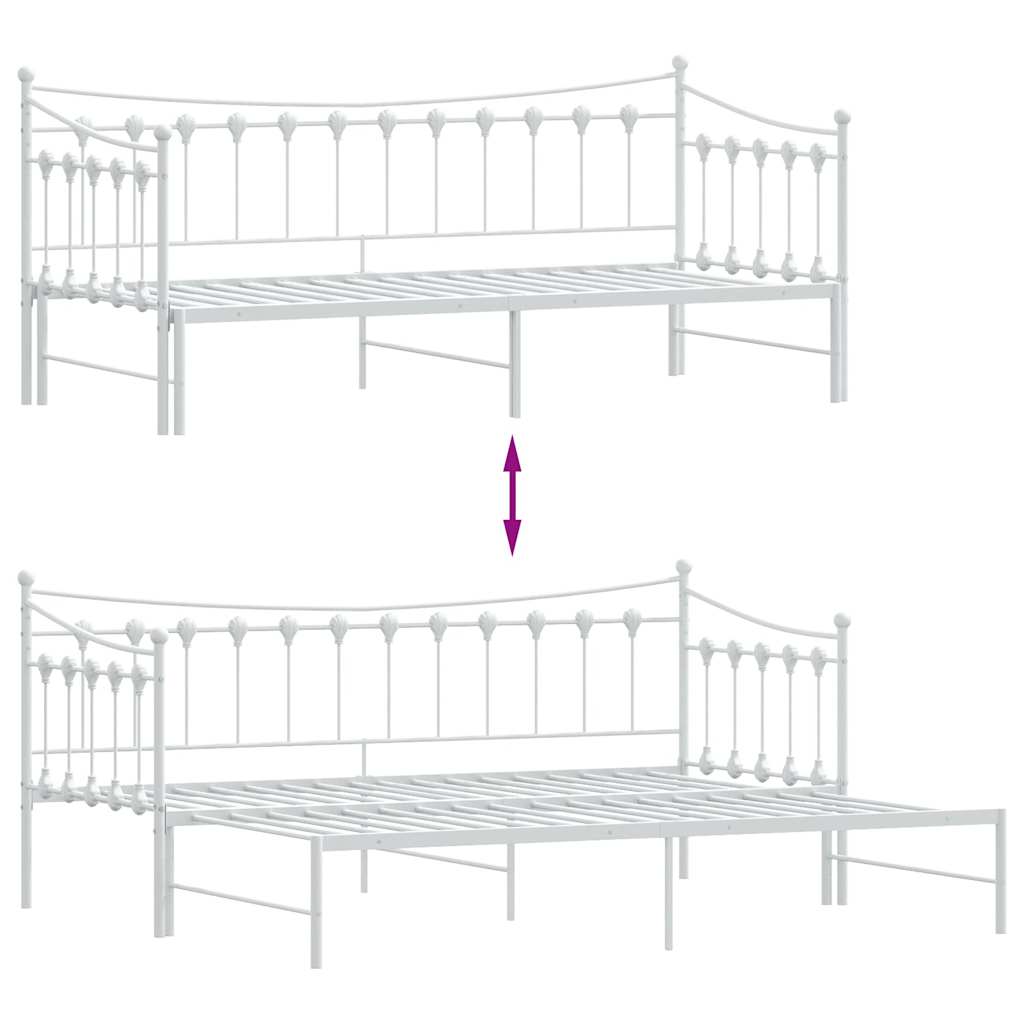 Daybed with Trundle without Mattress White 92x187 cm Single Metal