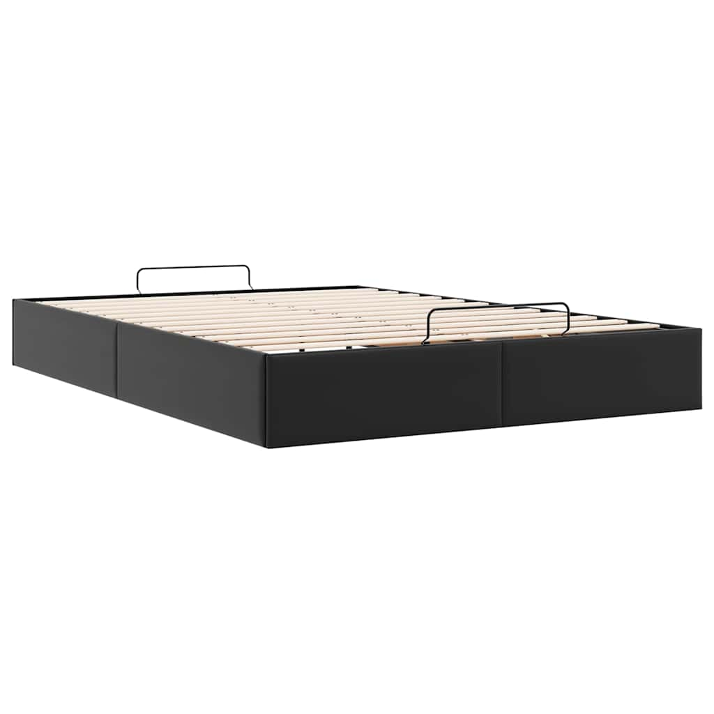 Ottoman Storage Bed Frame without Mattress Black Double Faux Leather