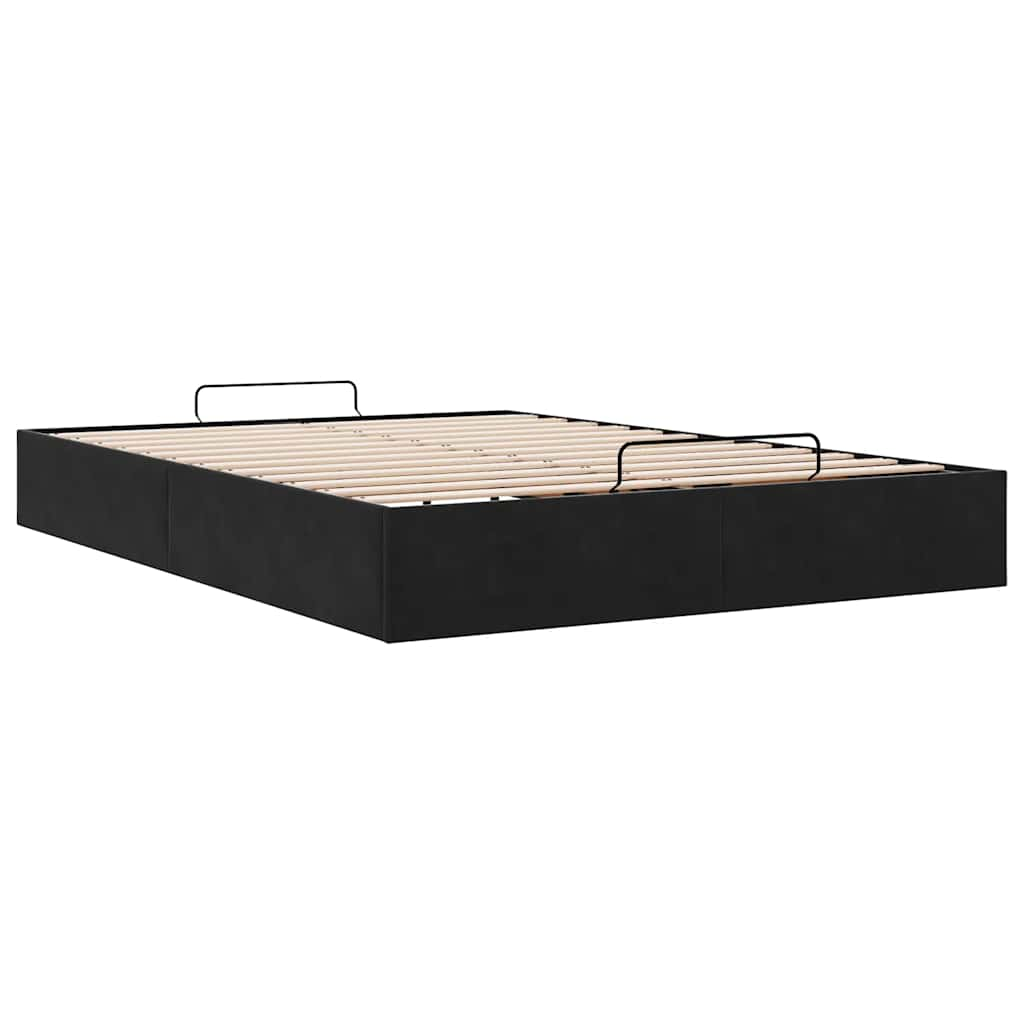 Ottoman Storage Bed Frame No Mattress Black Double Velvet