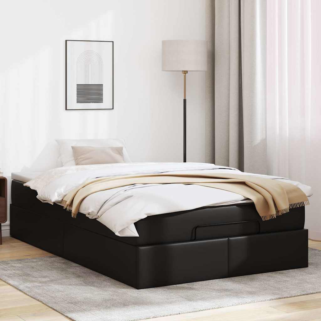 Ottoman Bed with Mattress Black Super Single Faux Leather