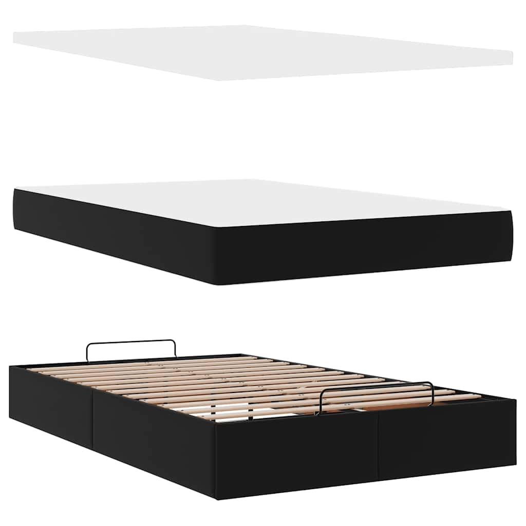 Ottoman Bed with Mattress Black Super Single Faux Leather