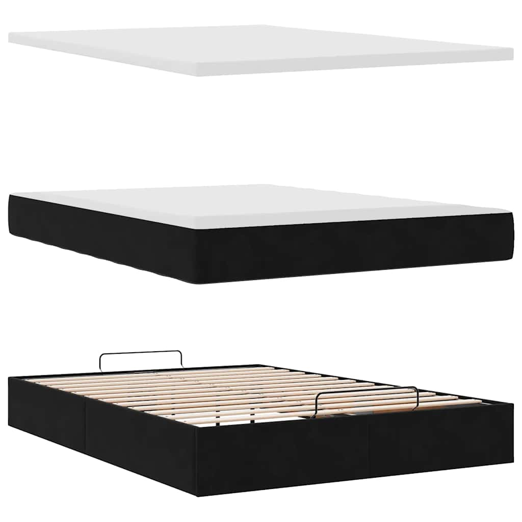 Ottoman Bed with Mattress Black Double Velvet