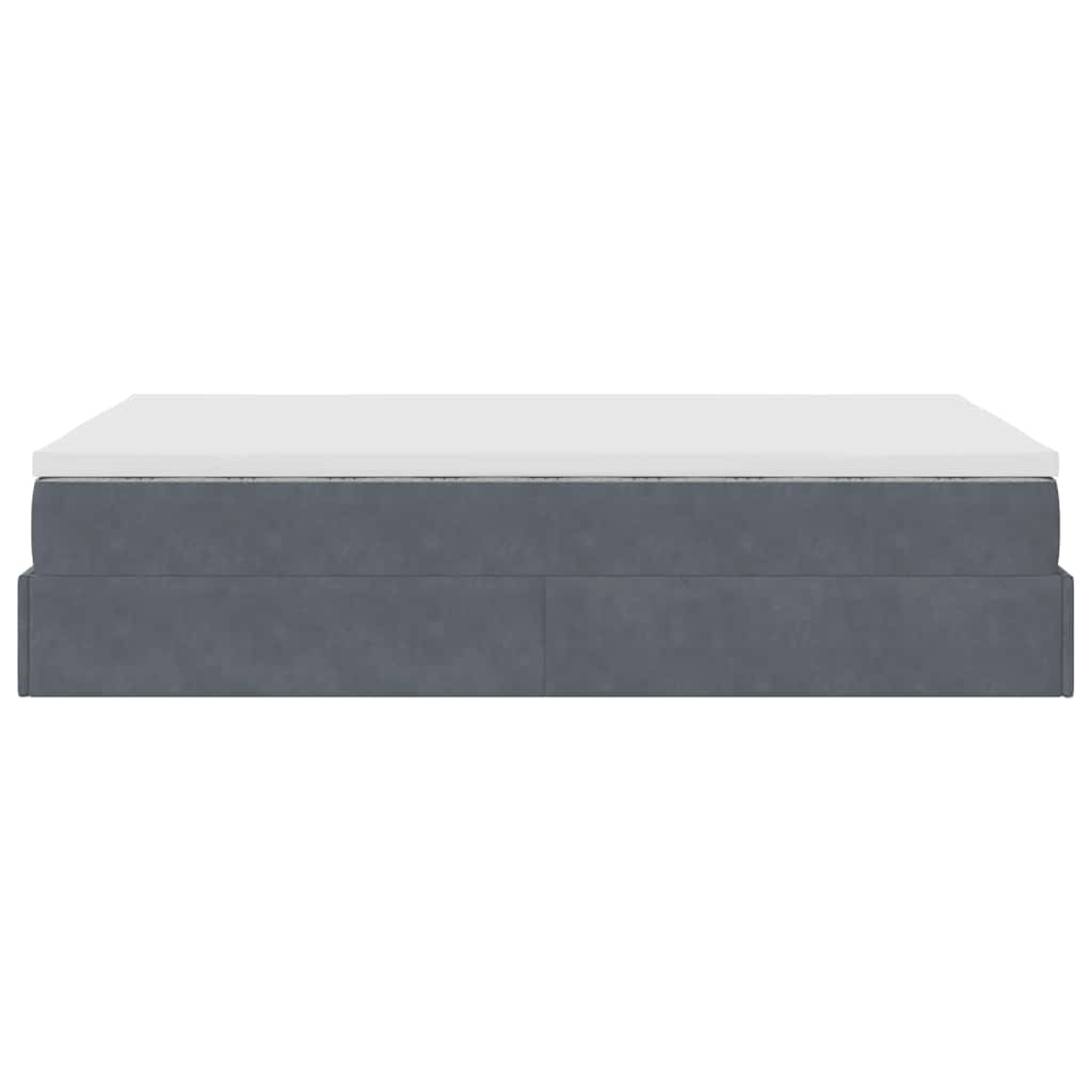 Ottoman Bed with Mattress Dark Grey Super Single Velvet