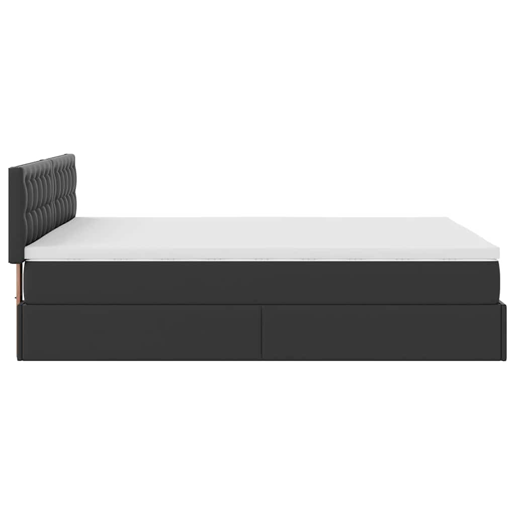 Ottoman Bed with Mattress Black Double Faux Leather