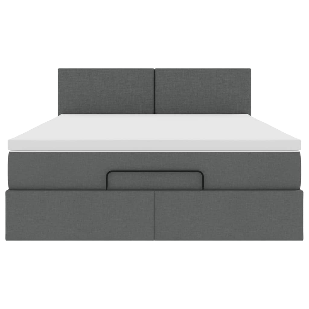 Ottoman Bed with Mattress Dark Grey Double Fabric