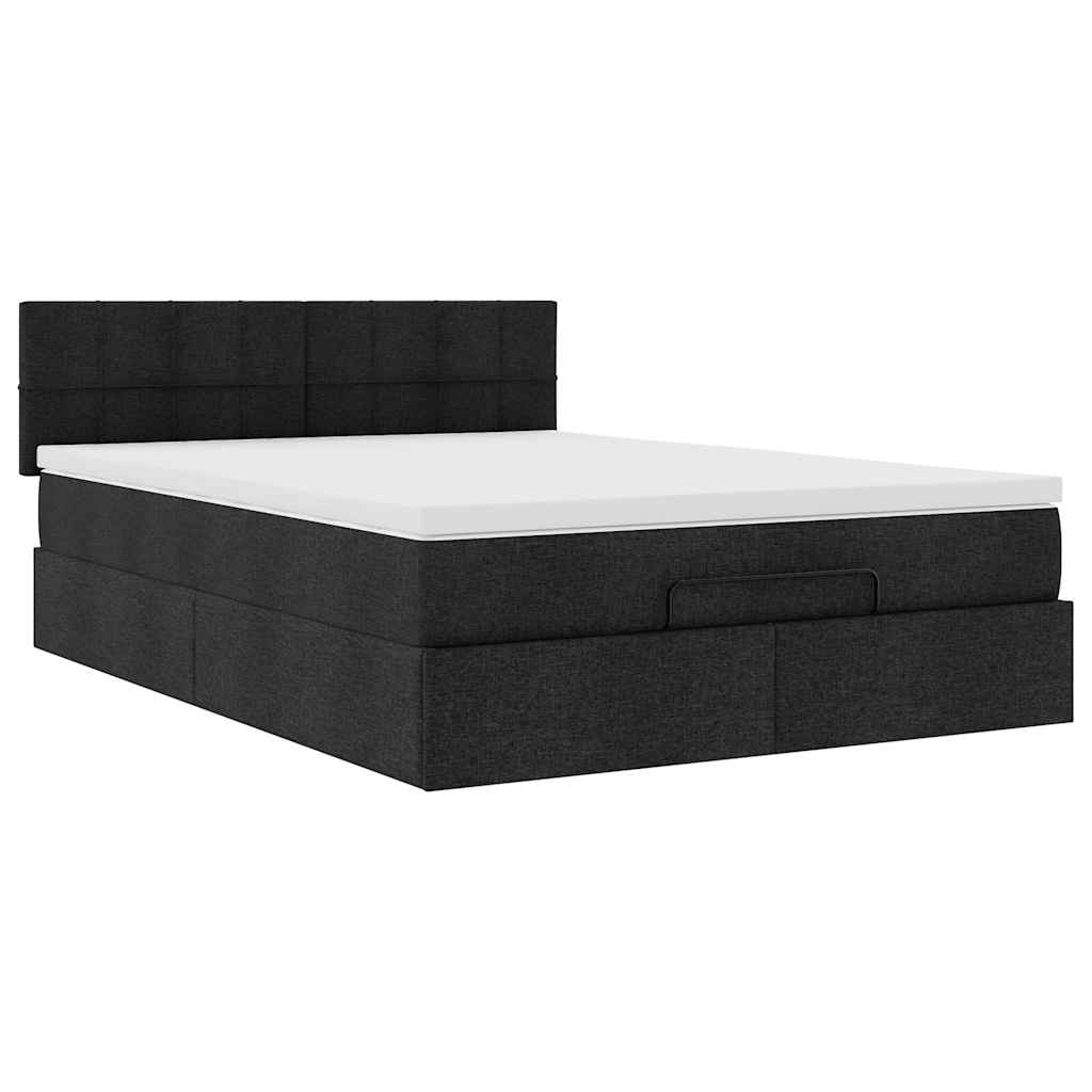 Ottoman Bed with Mattress Black Double Fabric