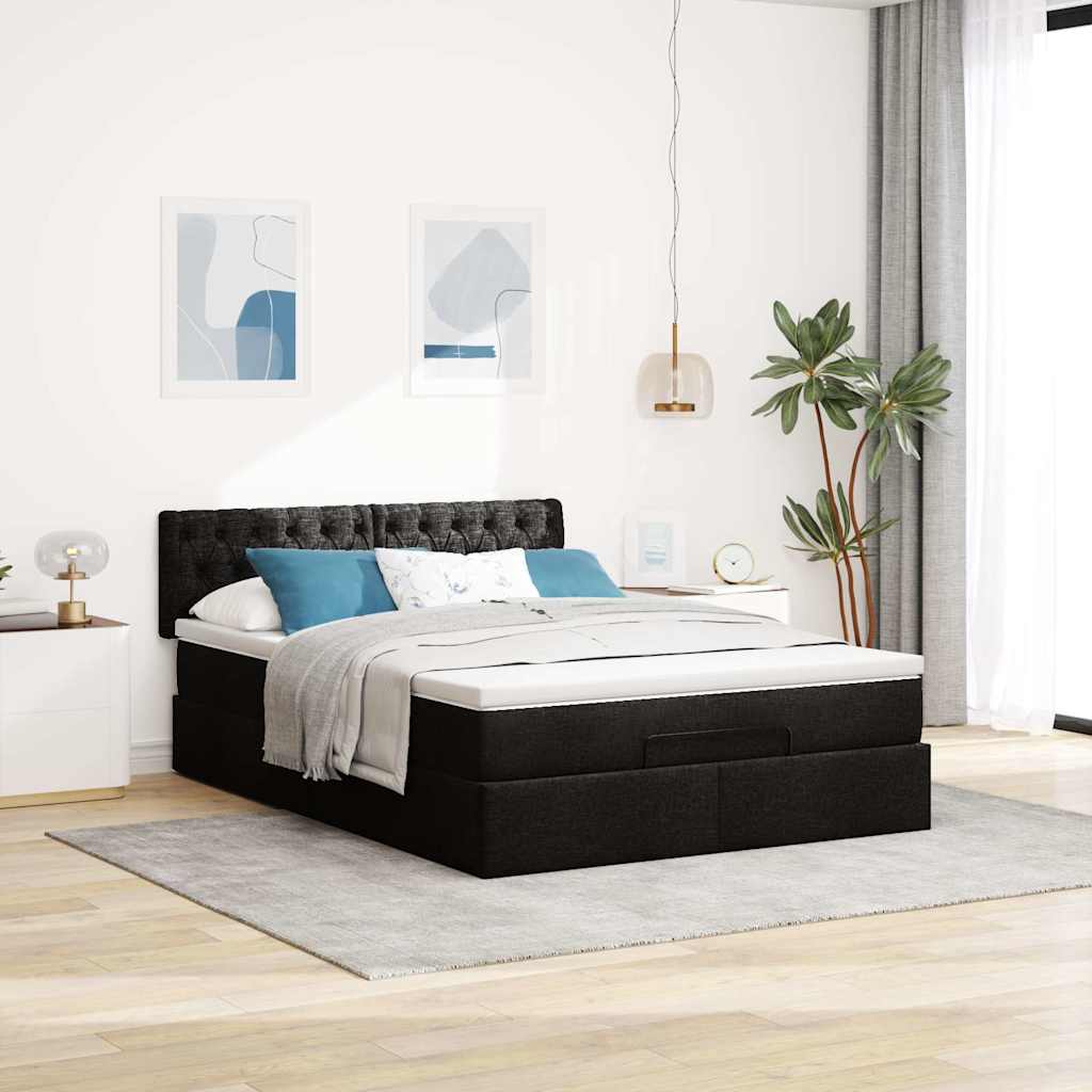 Ottoman Bed with Mattress Black Double Fabric