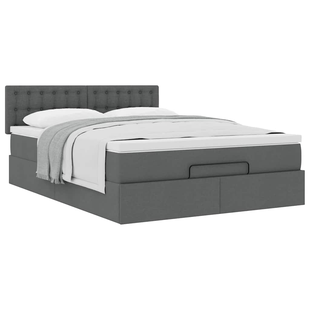 Ottoman Bed with Mattress Dark Grey Double Fabric